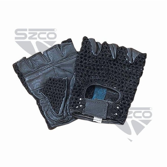 SZCO Fingerless Cycle Gloves XXS – Knitted Back with Leather Palm, Breathable Comfortable Grip Gloves for Riding