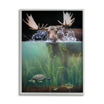 Stupell Industries Moose Underwater View Animals & Insects Painting Gray Framed Art Print Wall Art, 24 x 30