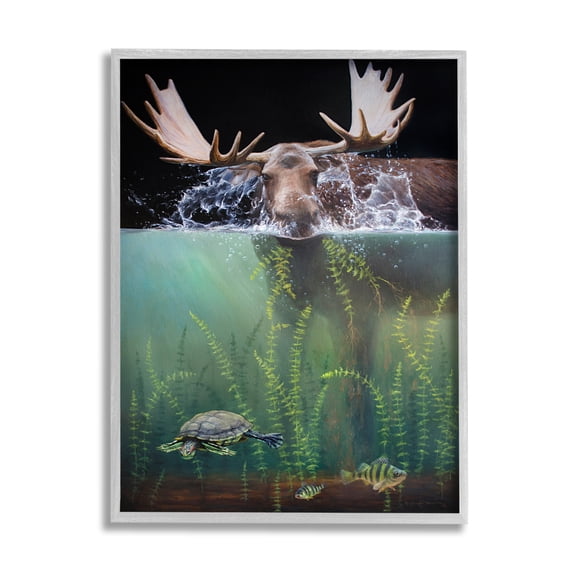 Stupell Industries Moose Underwater View Animals & Insects Painting Gray Framed Art Print Wall Art, 16 x 20