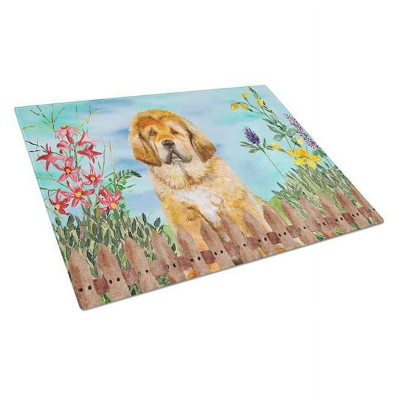 Carolines Treasures CK1283LCB Tibetan Mastiff Spring Glass Cutting Board - Large