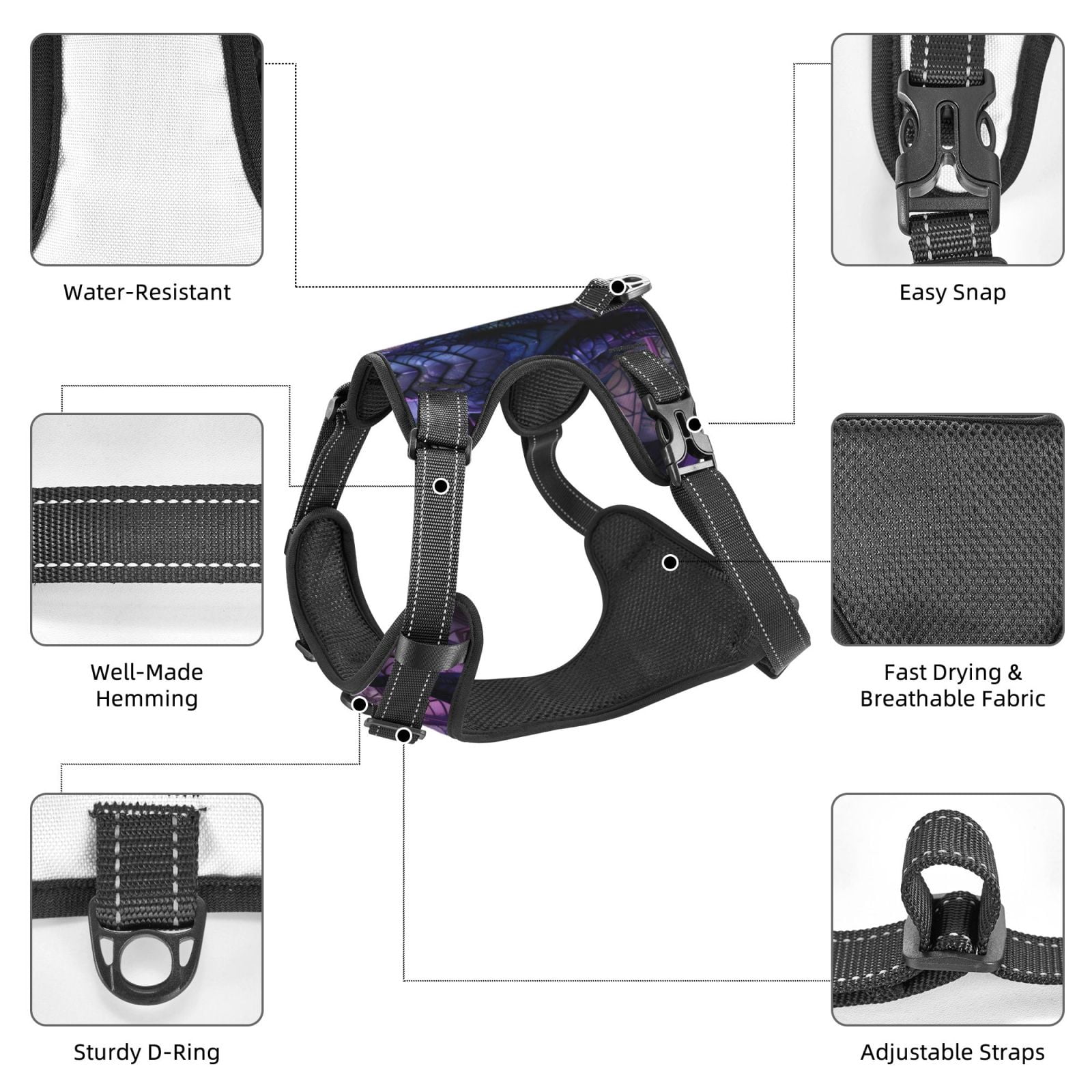 Vsdgher Fantasy Dragon In Cathedral Dog Harness, No-Pull Pet Harness, Dog Vest, Pet Vest for Small to Large Dogs-X-Large