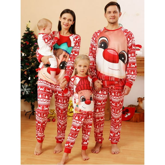 BULLPIANO Matching Christmas Family Pajamas Sets, Elk Reindeer Print Pjs Matching Sets Loungewear Outfits