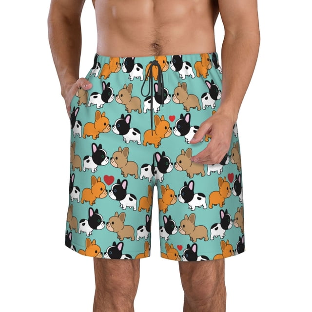 Fotbe Cute French Bulldog Trajes de Baño Estampados para Hombre, Shorts de Verano de Secado Rápido, Ropa de Playa, Bañadores-Large