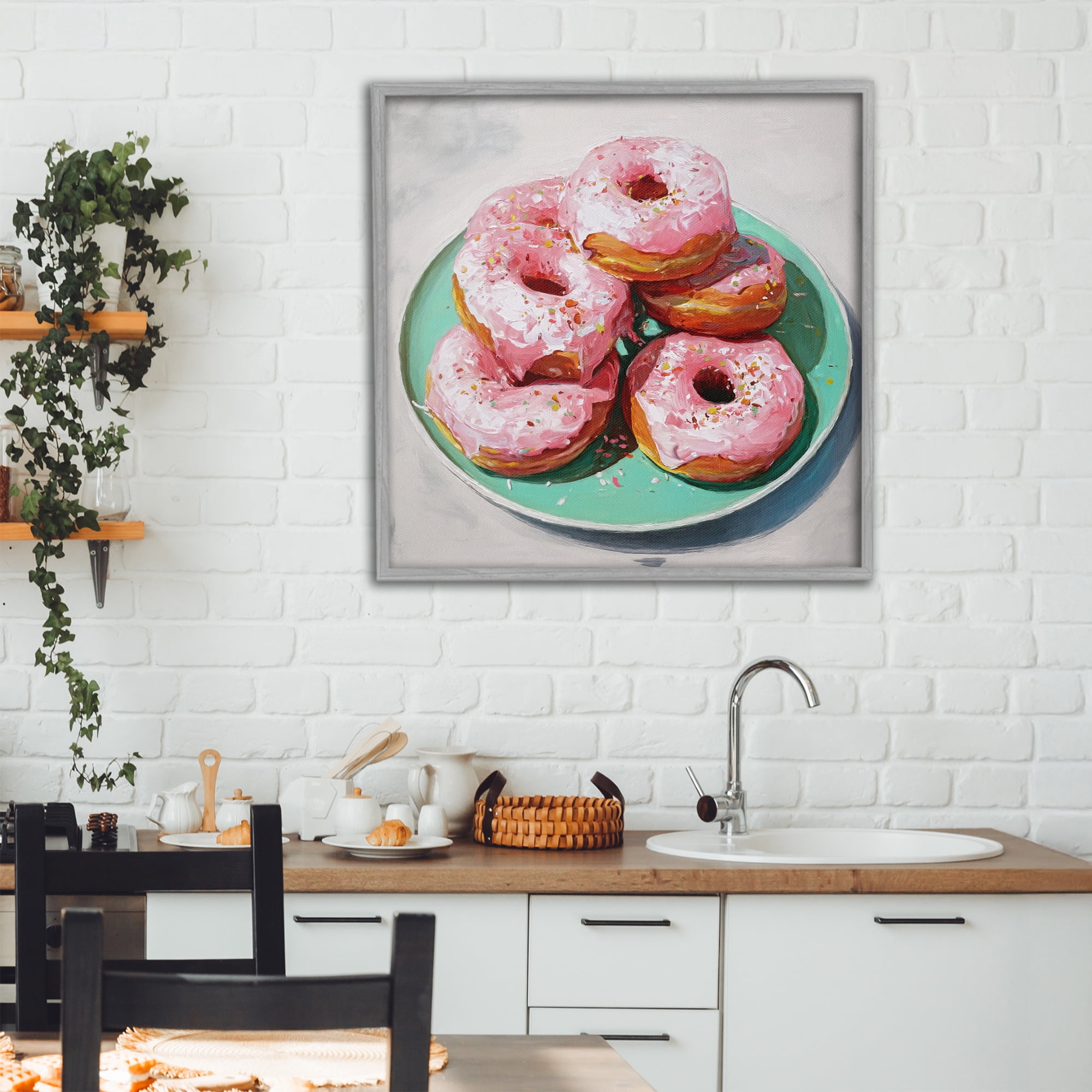 Stupell Industries Pink Frosted Donuts Gray Framed Giclee Art, design by Tina LeCour