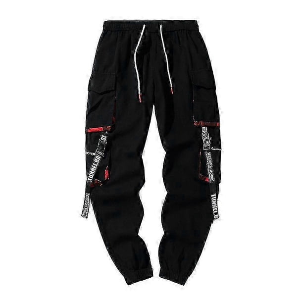 Joggers Cargo Pants For Men Casual Hip Hop Hit Color Pocket Male Trousers Sweatpants Streetwear Ribbons Techwear Pants