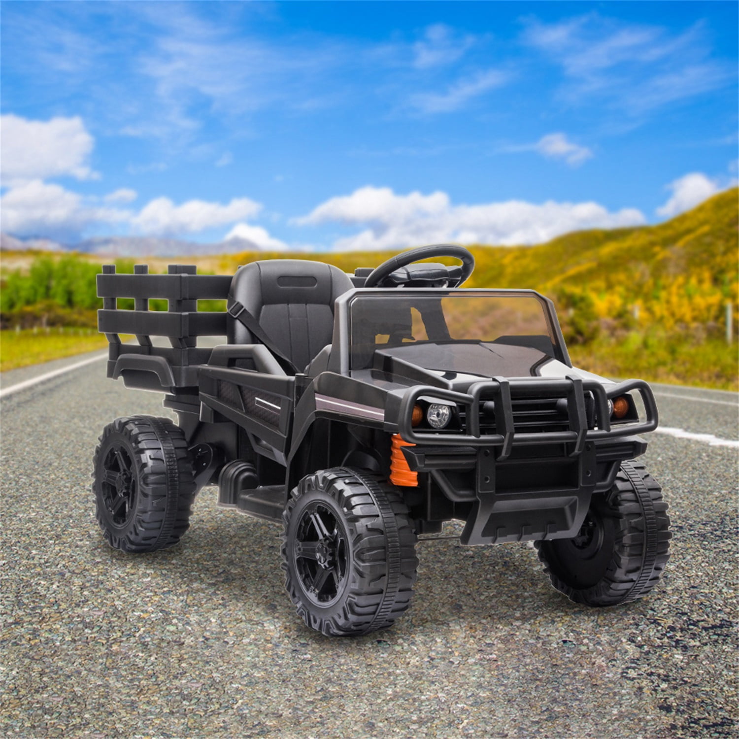 CIPACHO Kids 12V Ride On Truck, Battery Powered Toy Car w/Spring Suspension, Remote Control, 3 Speeds, LED Lights, Black