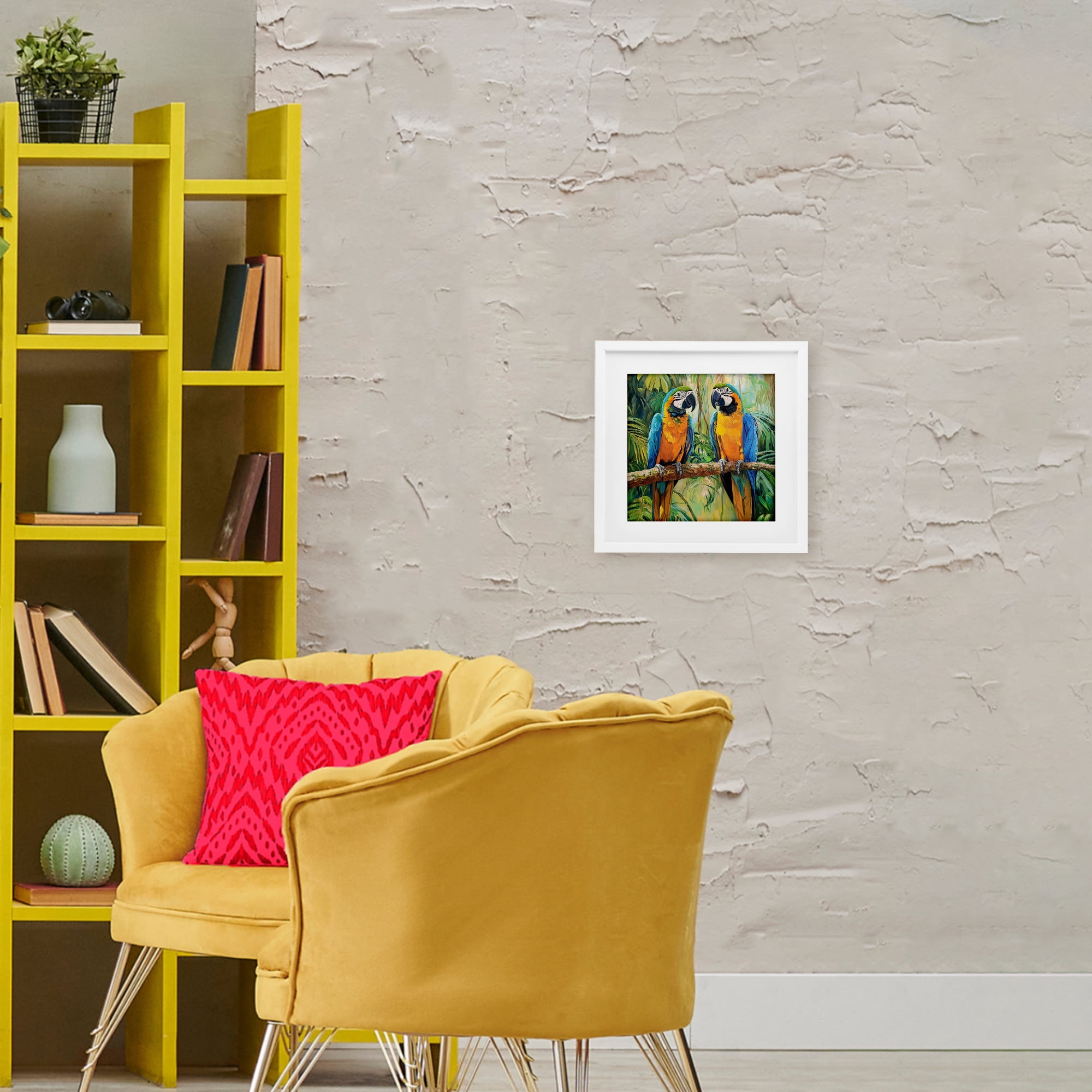 Stupell Industries Two Macaws Among Foliage White Framed Print Under Glass, design by Petal Prints Design
