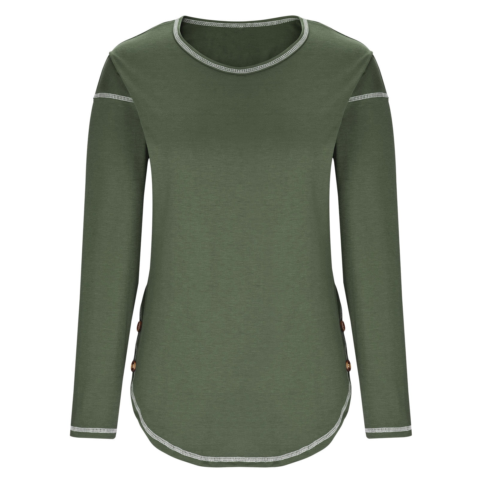 Women's Long Sleeve Tunic Tops Solid Color Round Neck Pullover Shirts Plus Size Casual Loose Dressy Blouses - image 4