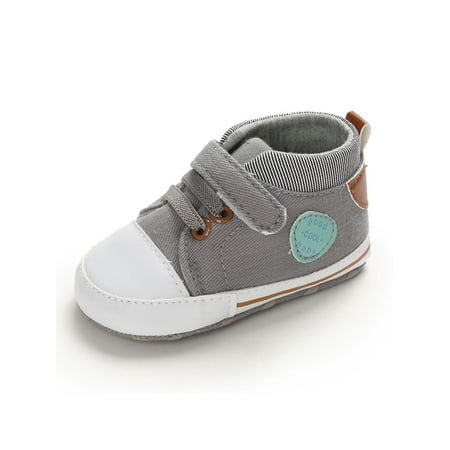 

Woobling Baby Girls Boys Crib Shoes Soft Sole Flats Casual Canvas Sneakers Infant Walking Shoe Magic Tape First Walkers Prewalker Gray 6-12 months