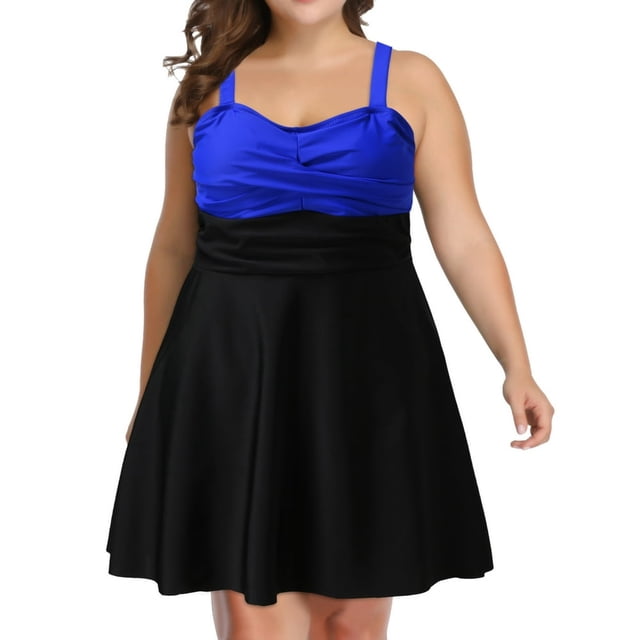 Plus Size Two Piece Swimsuits for Women Tankini Bathing Suits V Neck Ruched Swim Dress with Shorts