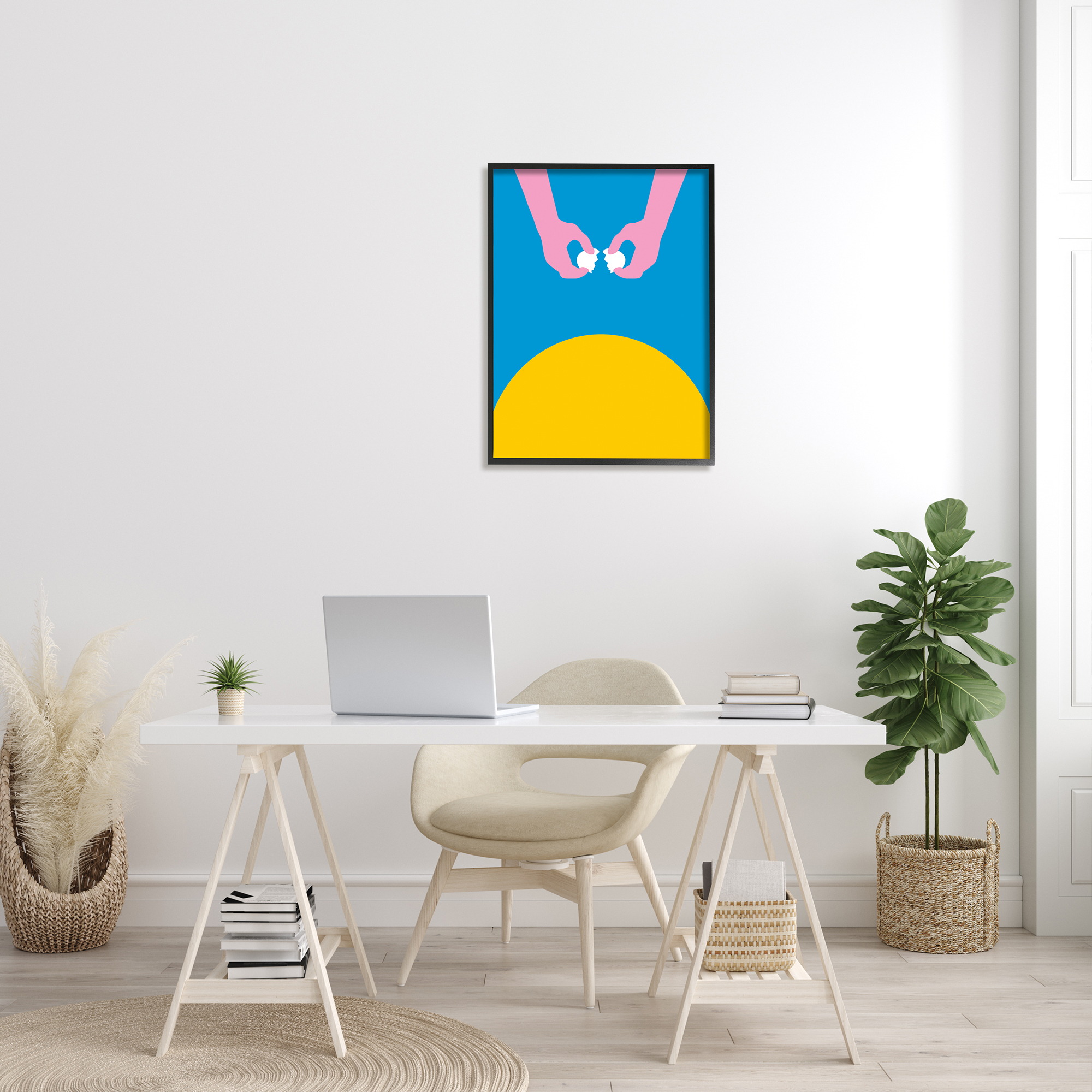 Stupell Industries Sun Rise Breakfast Pink Hands Cracking Eggs Abstract Painting Black Framed Art Print Wall Art, 24 x 30