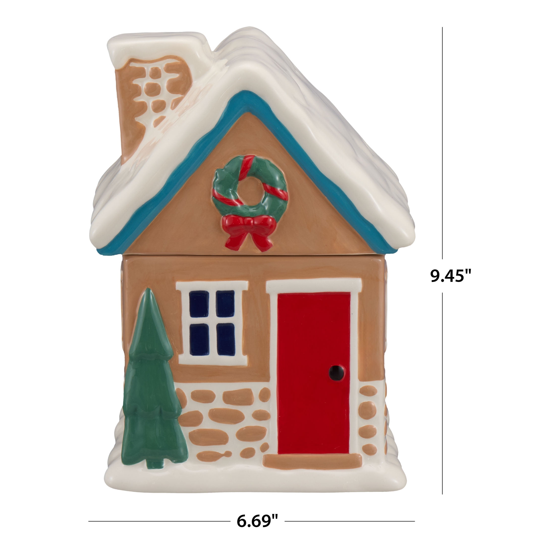 Holiday Time 57-Oz Gingerbread House Earthenware Ceramic Treat Jar with Lid, Multicolor
