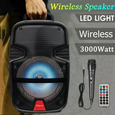 Portable Wireless Speaker & Karaoke Machine - Portable PA System With Wired Micphone & Remote Control, Professional 8'' Subwoofer With Lights, 3000 Watts Peak Power
