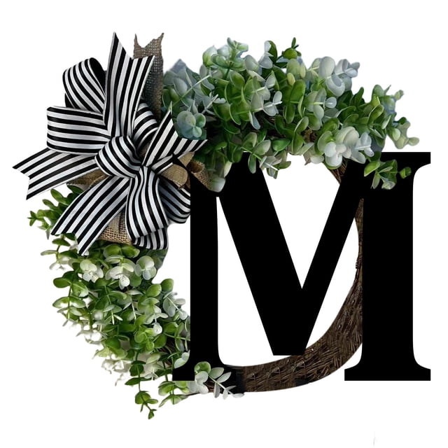 Fall Decor Outdoor Porch Unique Last Name Year Round Front Door Wreath With Bow Welcome Sign Garland Creative 26 Letter Farmhouse Wreath For Front Door Spring All Seasons Outside Hanger Decor Gift