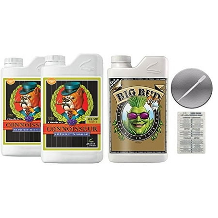 Advanced Nutrients Connoisseur Grow A and B 4 Liter & Big Bud Coco Plant 1 Liter Bundle with  Conversion Chart and 3mL