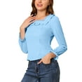 thumbnail image 4 of Allegra K Women's Elegant Ruffle Square Neck Puff Long Sleeve Chiffon Blouse, 4 of 6