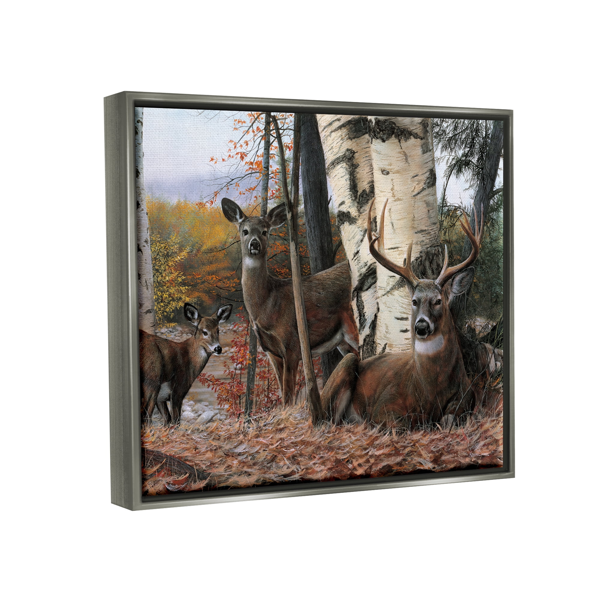 Stupell Industries Elk Family Woodland Foliage Animals & Insects Painting Gray Floater Framed Art Print Wall Art, 21 x 17