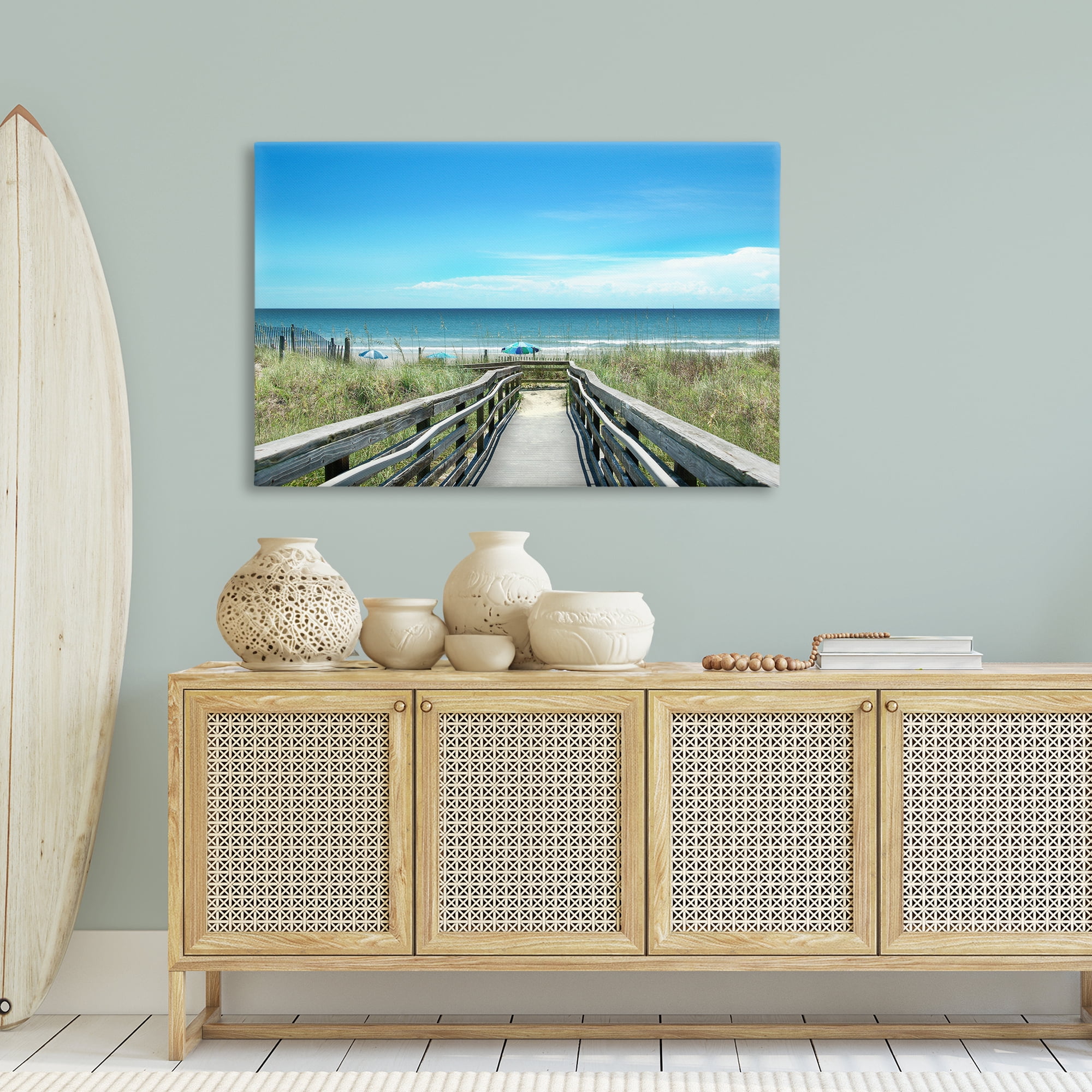 Stupell Industries Bridge to Beach View Landscape Photography Gallery Wrapped Canvas Art Print Wall Art, 45 x 30
