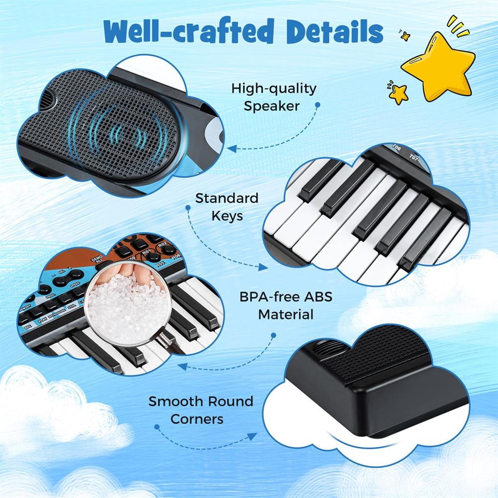 Topcobe Kids Piano Keyboard 49 Keys Portable Electric Keyboard Piano with 8 Rhythms 8 Tones, Keyboard Piano, Music Keyboard-Black