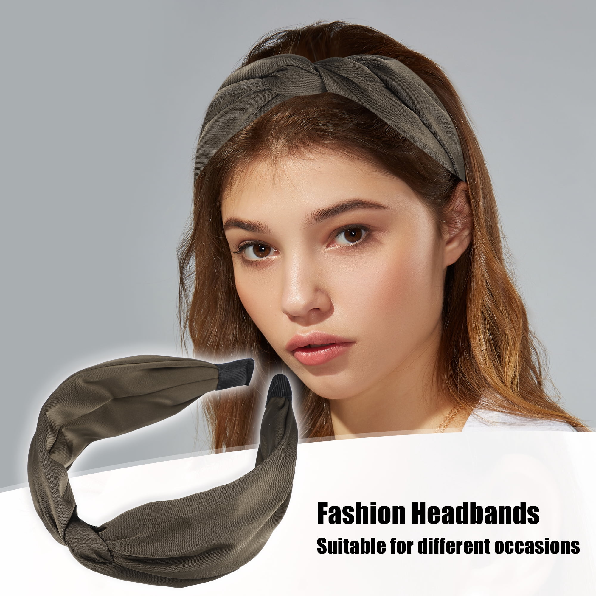 Unique Bargains Satin Twist Headband Hairband for Women 1.2 Inch Wide Light Brown