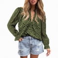 thumbnail image 2 of Towmus Women's Dressy Casual Blouse Tops Fall Spring Puff Long Sleeve Button V Neck Hollow Out Lace Embroidered Shirts, 2 of 7