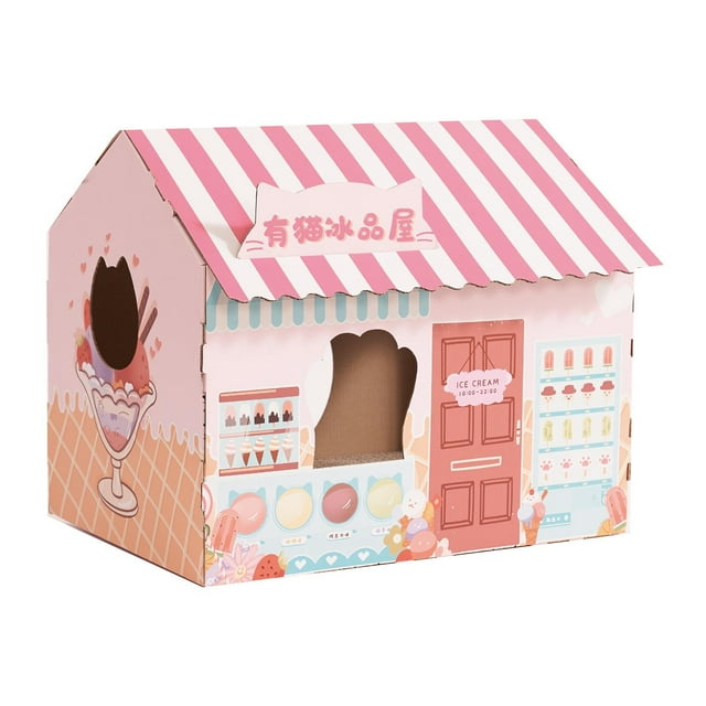 Baohd Corrugated Cardboard Cat House with Scratching Pad for Training Toy Cats Green Pink