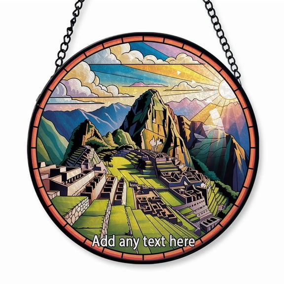 Machu Picchu Peru Stained Glass Suncatcher Window Hanging – Unique Personalized Christmas 2025 Gift for Travel Enthusiasts, Families, Friends and Couples