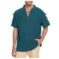 thumbnail image 2 of Camisa hippie con cuello en V y lazo para hombre - Diseño con pliegues acampanados en la parte delantera, lino, ropa de playa/club, tallas S-XXXL, 2 of 4