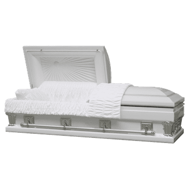 Casket Emporium Goliath White and Silver Two Tone Casket, Oversized various sizes 18 guage non-sealed steel, half-Couch Casket