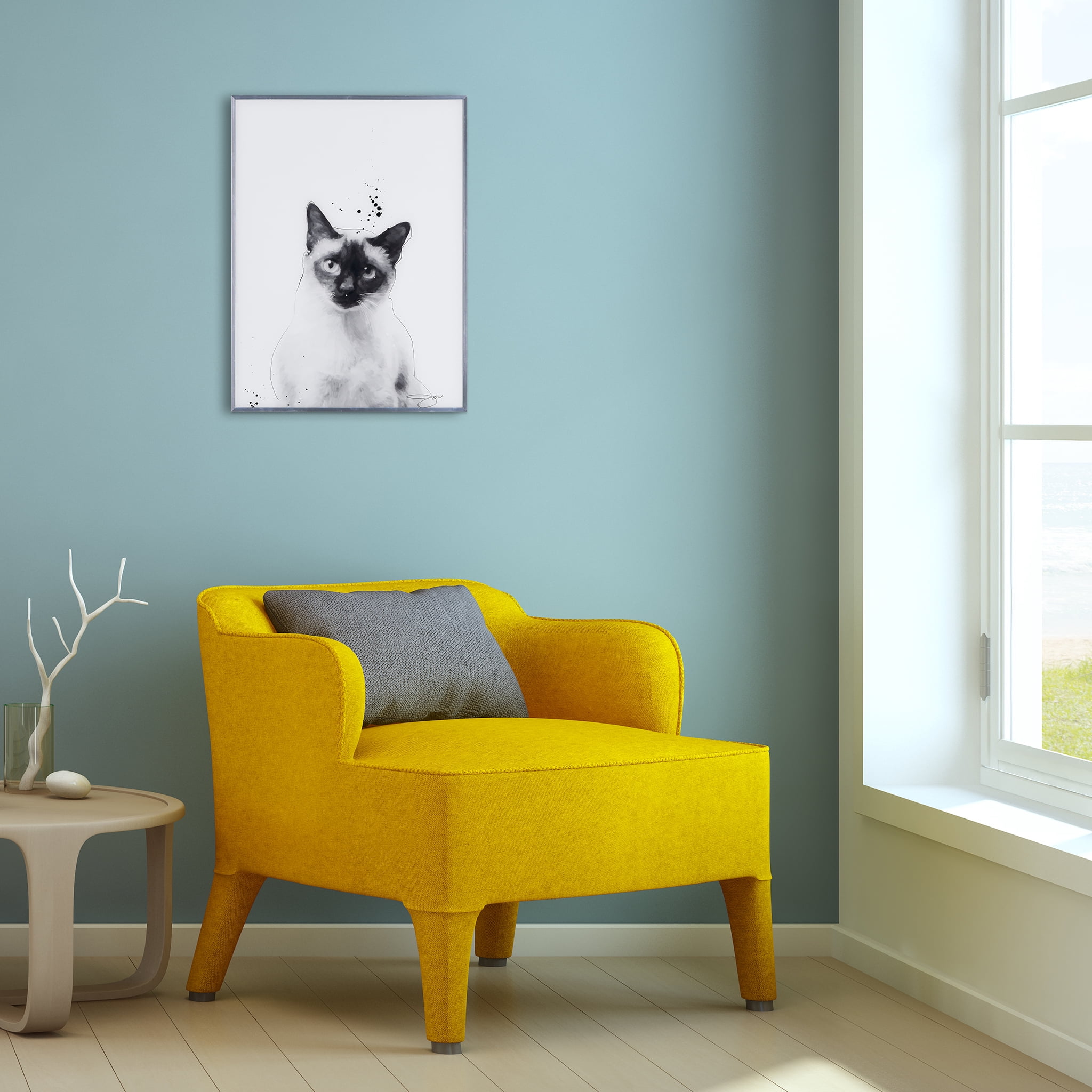 Empire Art Direct Siamese Black and White Pet Paintings on Reverse Printed Glass Framed Cat Wall Art, 24" x 18" x 1", Ready to Hang