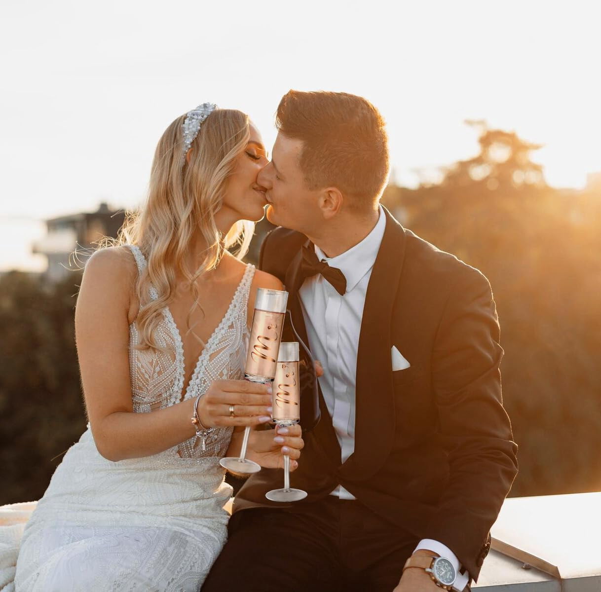 Wedding Cake And Server Set  Bride Groom Mr Mrs Champagne Flutes & Forks With Giftable Box For Engagement Bridal Shower Gifts