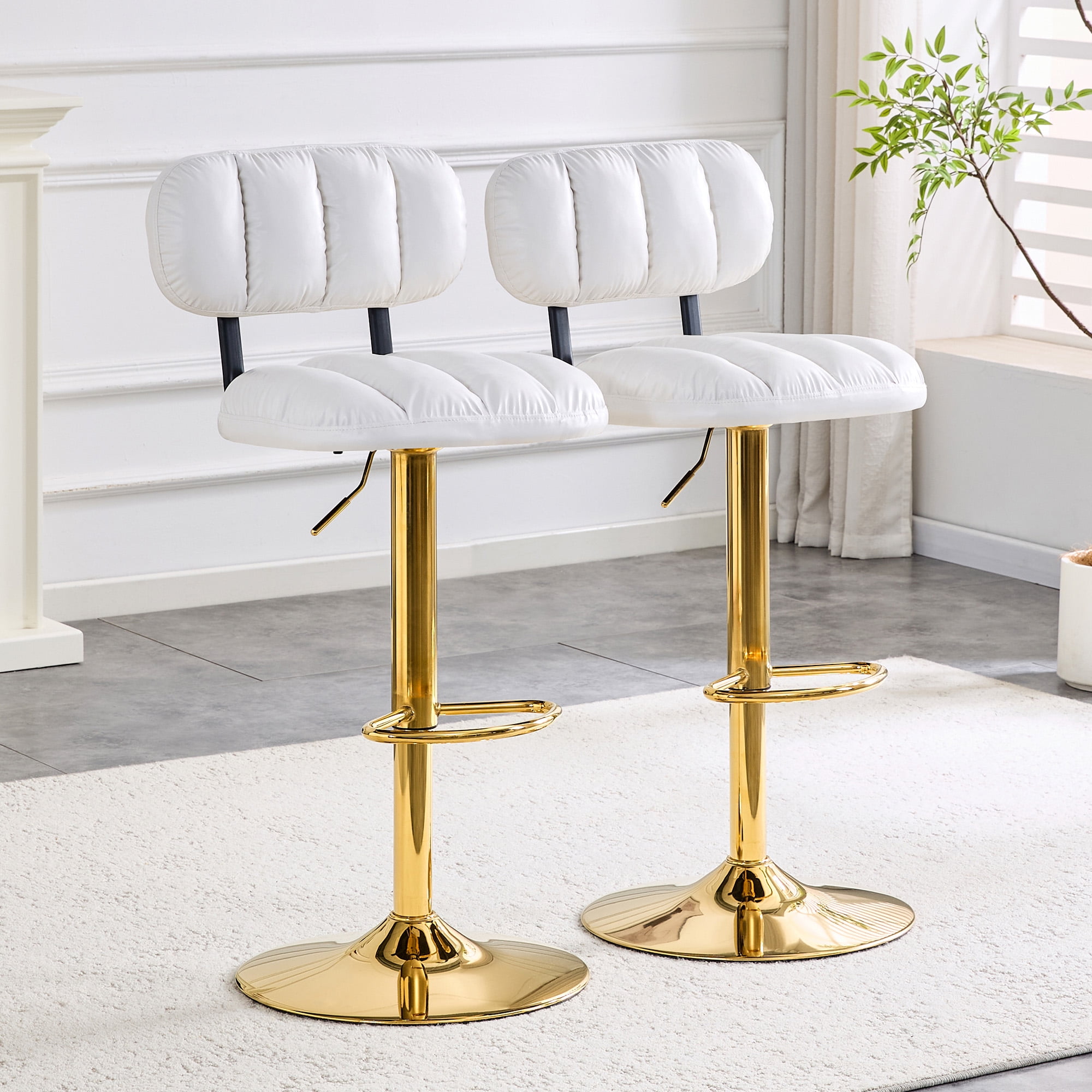 Alvantor Adjustable Bar Stools Set of 2 Leather Swivel Bar Stools Counter Height Bar Chairs for Kitchen Island White