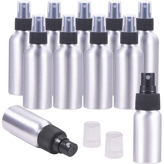 Paquete de 10 botellas de aluminio con atomizador de niebla fina de 120 ml (4 oz) y atomizadores recargables de metal. Botellas vacías con atomizador.