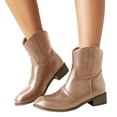 thumbnail image 6 of Leozcaa Women's Ankle Boots Chunky Low Heel Fashion Round Toe Side Zipper Lug Sole Slip on Short Booties, 6 of 9