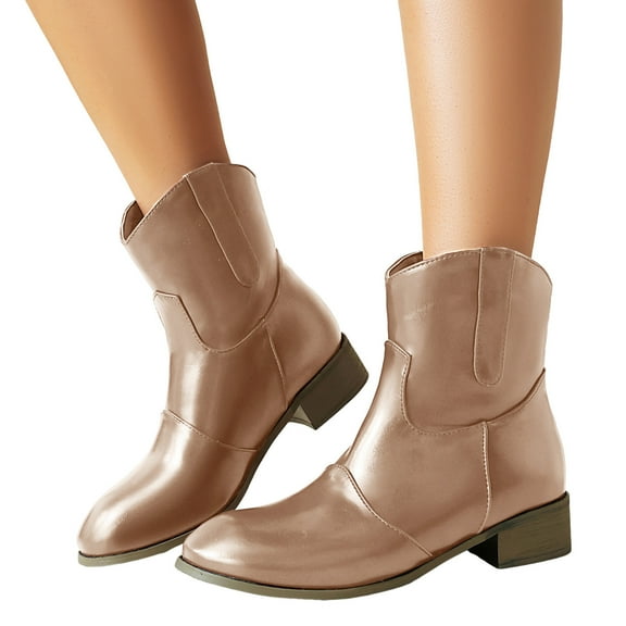 Cowboy Boots for Women 2025 Short Wide Mid Calf Cowgirl Boots Vintage Fashion Leather Pointed Toe Slip on Dress Cow Boy Ankle Booties