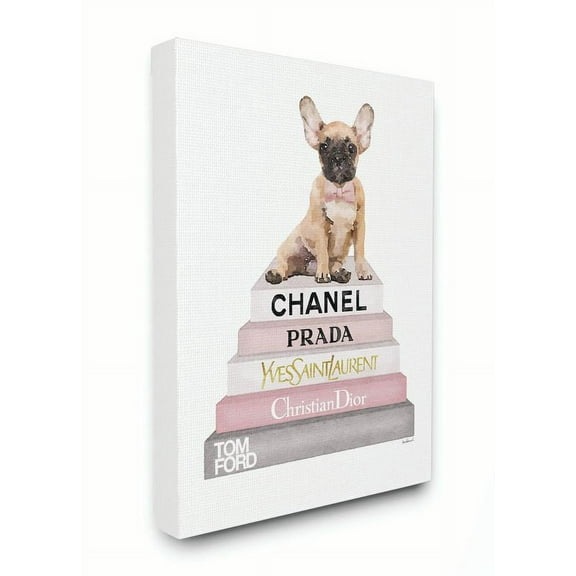 Stupell Industries Watercolor High Fashion Bookstack French Bulldog Canvas Wall Art by Amanda Greenwood