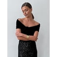 thumbnail image 4 of Women Twist Knot Front Off the Shoulder Tank Tops Cap Sleeve Shirts Slim Fitted, 4 of 10