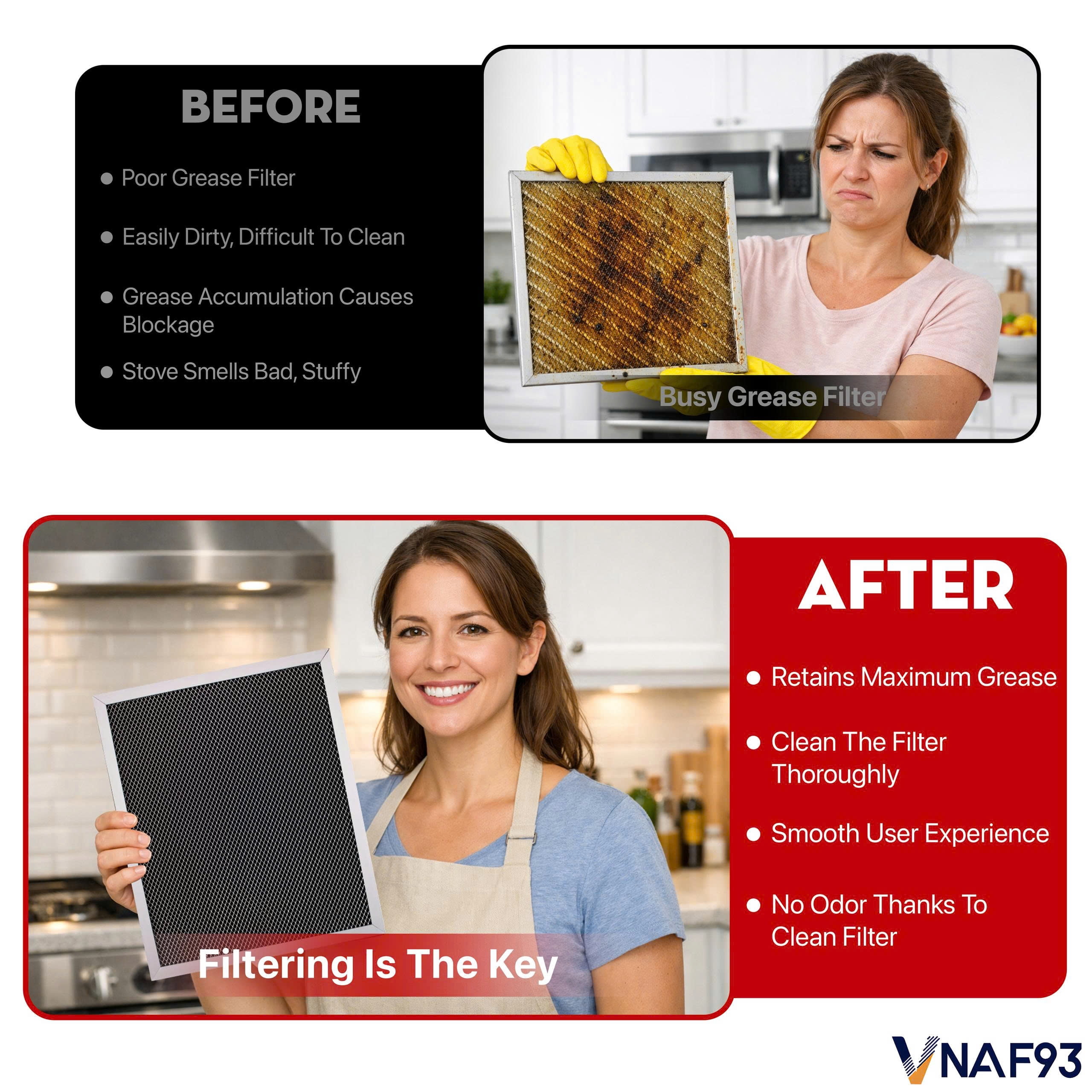 VNAF93 Upgraded 4 Pack 97007696 Range Hood Filter - 41f Stove Hood Vent Filter Replacement For Broan & Nutone Charcoal Carbon Combo Replace 6105c 97005687 - Size 8.75 x 10.5 x 0.35 Inche