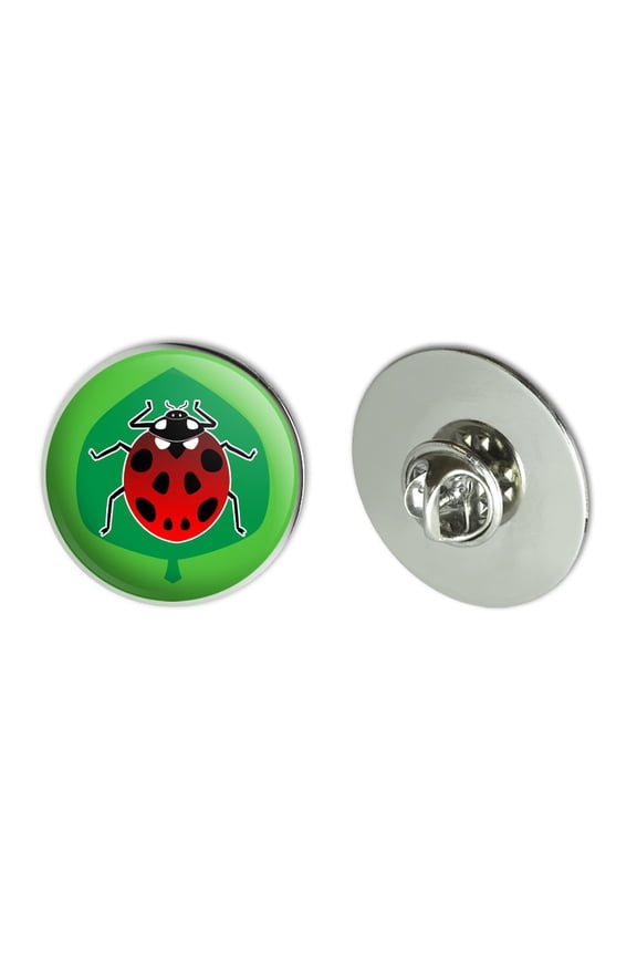 Red Ladybug on Green Leaf Ladybird Metal 1.1" Tie Tack Hat Lapel Pin Pinback