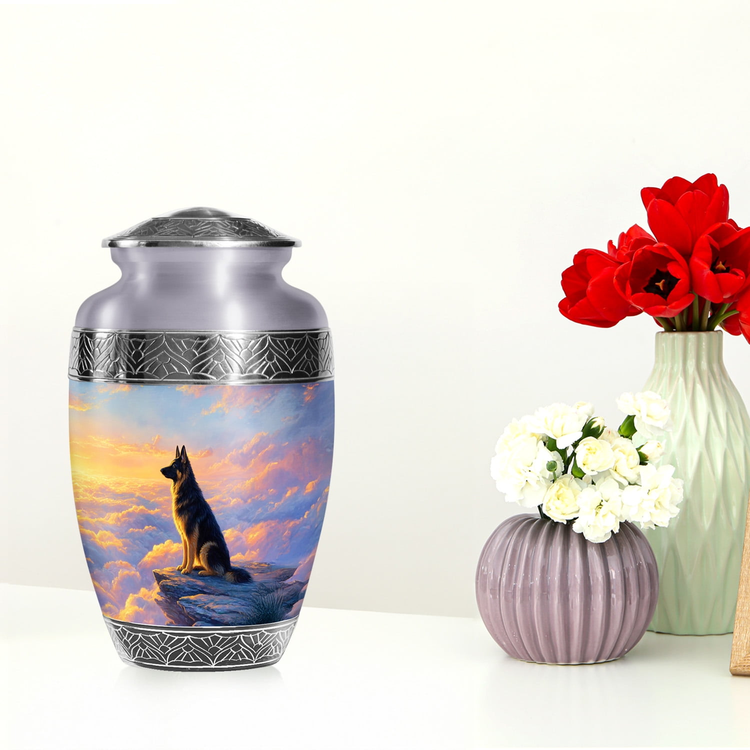 SABURIAL Dog Urn - Large Burial Urn For Adult Men & Women Ash - Unique Funeral Urns For Human Remains - Beautiful Urns For Wife Ashes - 10 Inch Large With Velvet Bag