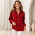thumbnail image 5 of WULMLEO Women's Corduroy Shirt Casual Loose Fit Long Sleeve Lapel Button Down Fall Winter Tops Red 2XL, 5 of 9