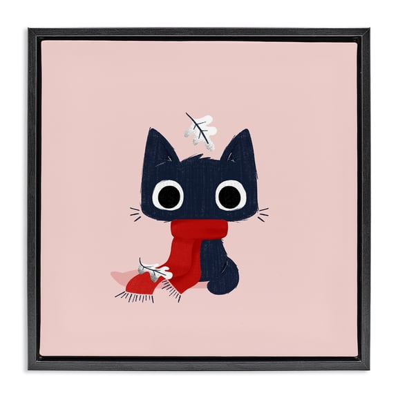 Stupell Industries Little Kitten in Scarf Animals Painting Black Floater Framed Canvas Art Print Wall Art, 18 x 18