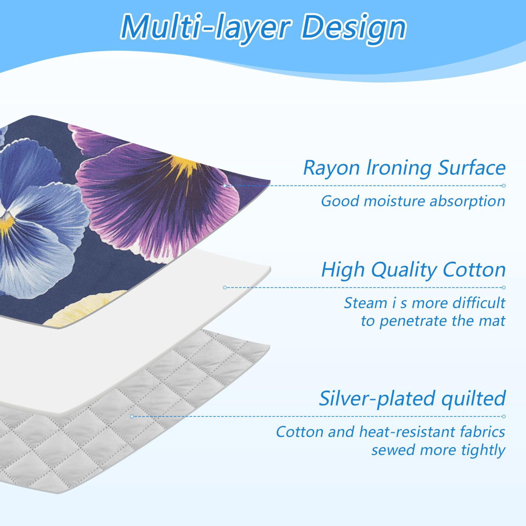Flowers Pansies Ironing Mat Blanket for Table Top Travel Portable Ironing Board Pad 47.2x27.6 Inch