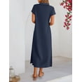 thumbnail image 4 of Merokeety Womens Summer Maxi Dress V Neck Collared Vacation T Shirt Long Dresses Navy xl, 4 of 8