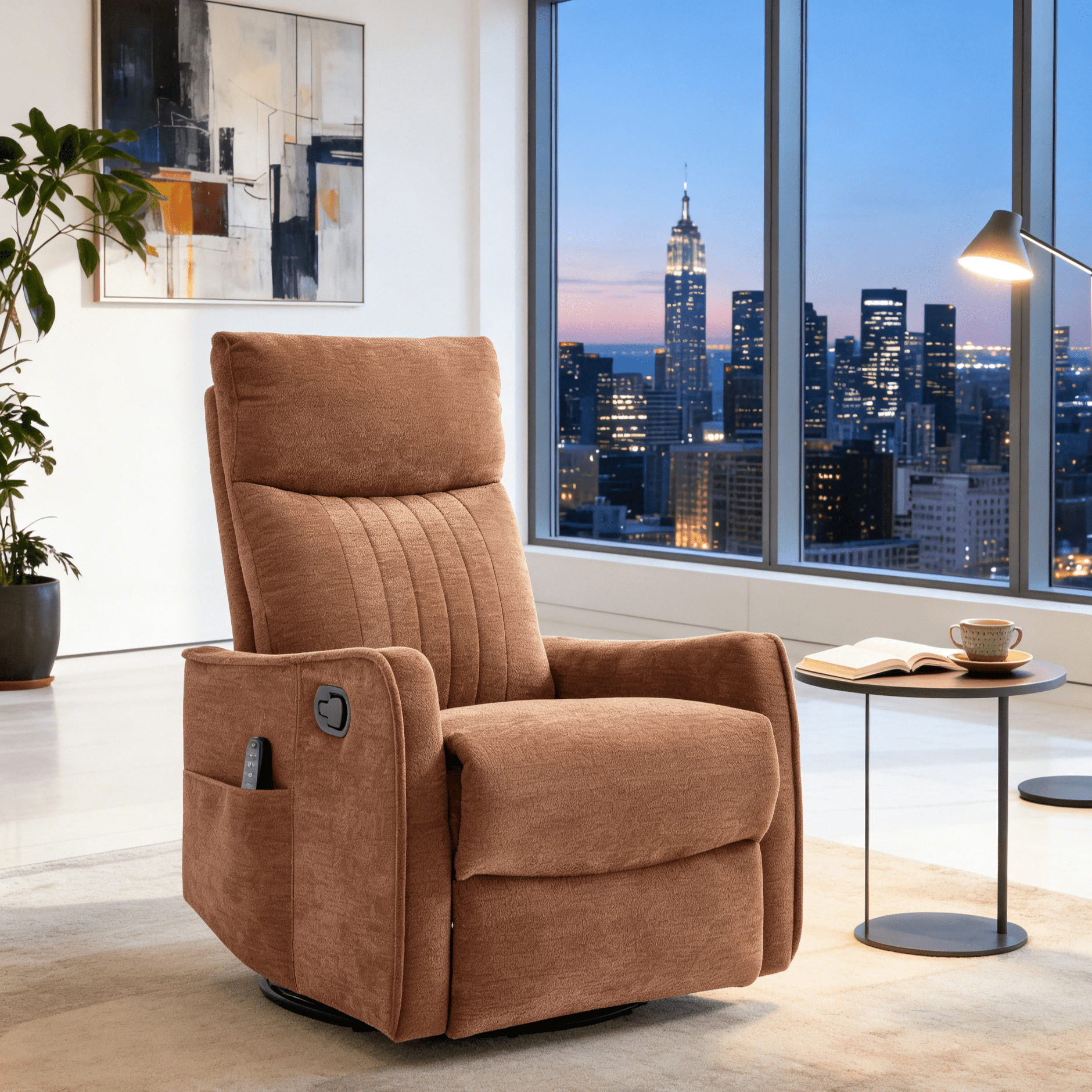 Gewnee 360° Swivel Rocking Recliner with Massage & Heat, Adjustable Reclining Angle, for Living Room & Office，Orange