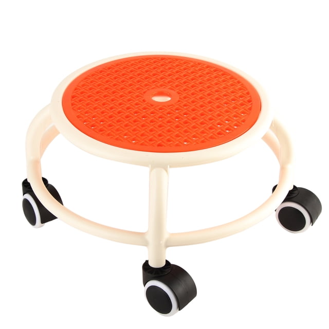 Taburete bajo redondo con ruedas, cómodo y universal, con ruedas, móvil, de gran capacidad para el hogar, color naranja