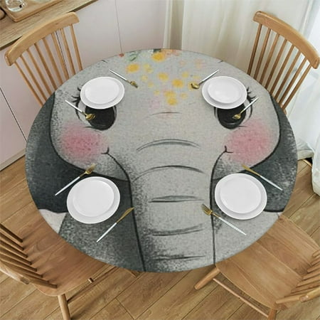

Patifu Elephant Flowers Whimsical Round Tablecloth with Elastic Edge Waterproof Resistant Fabric - Stain-Resistant and Washable - Ideal for Indoor and Outdoor Use Multiple Sizes Available