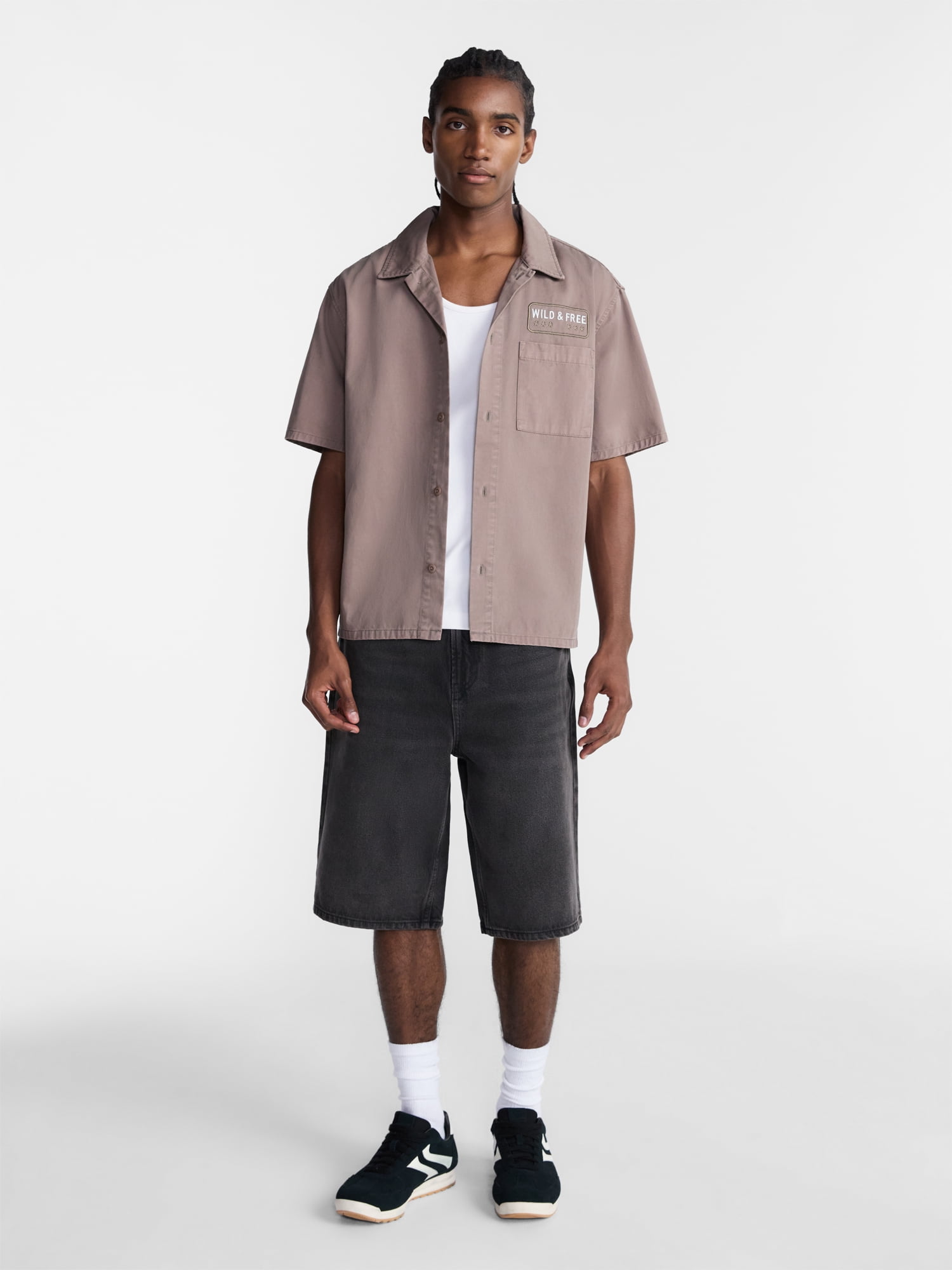 No Boundaries Boxy Fit Emboridered Mechanic Shirt, Men's XS-5XL