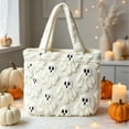thumbnail image 5 of JHyouerji Cute Pumpkin Printed Halloween Tote Bag White Soft Cloth Shoulder Handbag Reusable Shopping Candy Storage Purse for Halloween Daily Use, 5 of 6