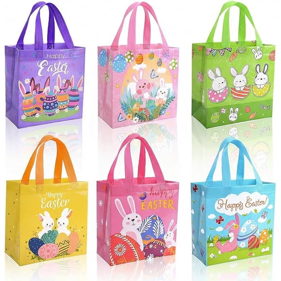 Easter Gift Bags with Handles Cute Small Reusable Party Favor Bags for Candy Egg Hunt Goodie Treats Bulk Holiday Gift Tote Bags